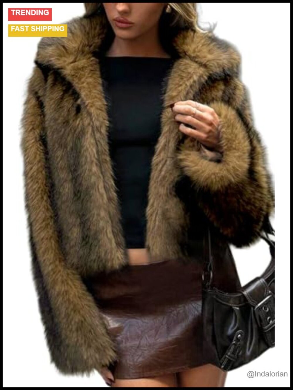 Two-Tone Faux Fur Coat Quilted Lined Lapel Collar Women's Warm Winter Jacket